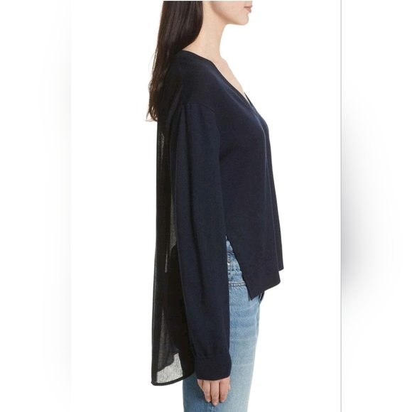 T By Alexander Wang Contrast Hi Low Hem Merino Wool Plaid V-neck Sweater M - Picture 4 of 16